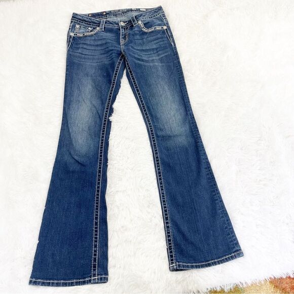 Miss Me Signature Bootcut Rhinestone Flower Jeans - Picture 2 of 6